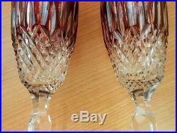 WATERFORD Crystal CLARENDON Claret Red Champagne Flutes Set of 2 NEW VALENTINES