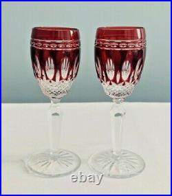 WATERFORD Crystal CLARENDON RUBY RED Set Of 2 Liqueur CORDIAL GLASSES Perfect