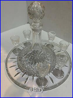 WATERFORD matching set ALANA Ships Decanter, 6pc Liqueur glasses & 12 plater