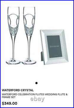 Waterford Champagne Flute & Silver Frame set. Wedding Vows 3 pieces