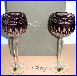 Waterford Clarendon Amethyst Hock SET/2 Wine Glasses #149756 New