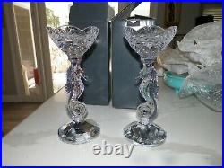 Waterford Crystal 3 Pc Set Sea Horse Pillar Candlesticks & Centerpiece Bowl Nib