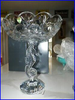 Waterford Crystal 3 Pc Set Sea Horse Pillar Candlesticks & Centerpiece Bowl Nib