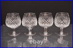 Waterford Crystal Alana 4 Brandy Snifters etched logo Glasses Goblets 5 Tall