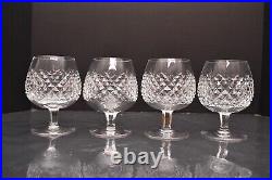 Waterford Crystal Alana 4 Brandy Snifters etched logo Glasses Goblets 5 Tall