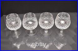 Waterford Crystal Alana 4 Brandy Snifters etched logo Glasses Goblets 5 Tall