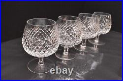 Waterford Crystal Alana 4 Brandy Snifters etched logo Glasses Goblets 5 Tall