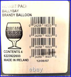 Waterford Crystal Ballybay Balloon Brandy Snifter Glass Footed Retired Set 4 VTG