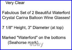 Waterford Crystal Carina Balloon Wine Glasses 7 1/8 Set of 2 New