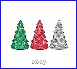 Waterford Crystal Christmas Tree Figurines Set of 3 Red Clear Green NEW