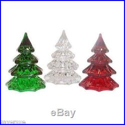 Waterford Crystal Christmas Trees Red Green Clear Set of 3 3 inch NIB