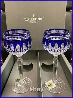 Waterford Crystal Clarendon Cobalt Blue Wine Hock Glasses Set of 2