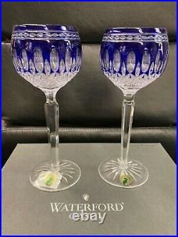 Waterford Crystal Clarendon Cobalt Blue Wine Hock Glasses Set of 2