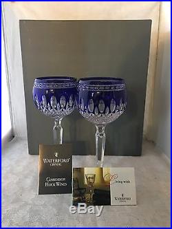 Waterford Crystal Clarendon Cobalt Hock Cut To Clear New In Box Set Of 2 NIB