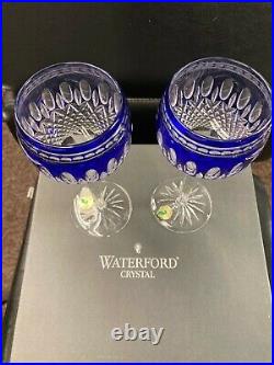 Waterford Crystal Clarendon Colbalt Blue Wine Hock Glasses Set of 2