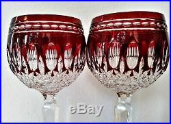 Waterford Crystal Clarendon Ruby Red Hock Wine Glass Goblet, signed set of 2