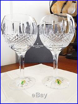 Waterford Crystal GLENMEDE Balloon Wine Glasses SET / 2 IRELAND NEW / BOX