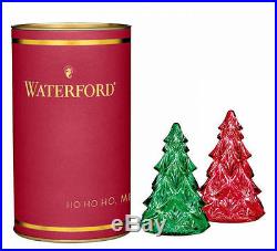 Waterford Crystal Giftology MINI CHRISTMAS TREES Red & Green SET / 2 NEW /BOX