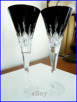 Waterford Crystal LISMORE BLACK Champage Flutes SET / 2 NEW