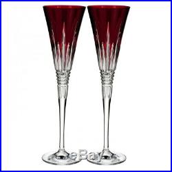 Waterford Crystal LISMORE DIAMOND RUBY RED Champagne Flutes SET / 2 NEW / BOX