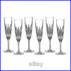 Waterford Crystal Lismore Diamond Champagne Flutes, Set of 6 New
