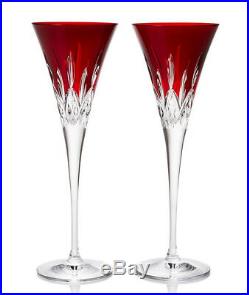 Waterford Crystal Lismore Pops Red Champagne Flutes Set of 2 #40026611 New Boxed