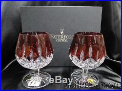 Waterford Crystal Lismore Ruby Red NEW Set 2 Balloon Brandy, Box FREE Gift Wrap