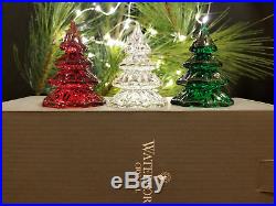 Waterford Crystal Mini CHRISTMAS TREES Red Green Clear 3 in set NEW with Box