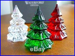 Waterford Crystal Mini CHRISTMAS TREES Set of 3 Red Green Clear NEW / BOX