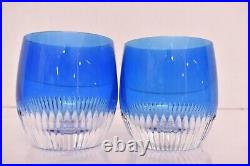 Waterford Crystal Mixology Argon Blue Dof Old Fashioned Tumblers Glasses Set 2