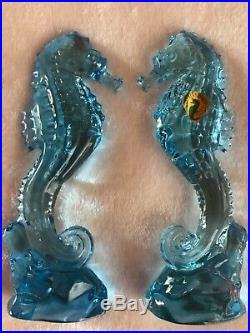 Waterford Crystal SEAHORSE Figurine Ocean Blue 7.25 Tall Rare Set of 2