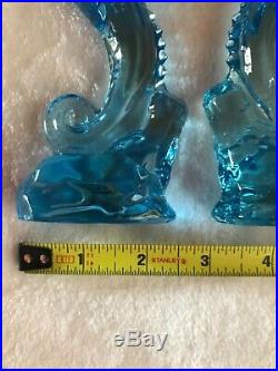 Waterford Crystal SEAHORSE Figurine Ocean Blue 7.25 Tall Rare Set of 2