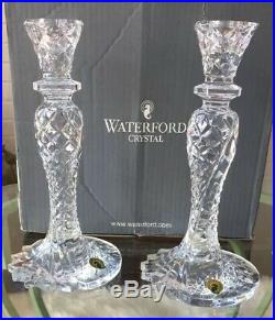 Waterford Crystal Sea Jewel Tall Candlesticks 10 Set of 2 NIB Estate Find