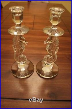 Waterford Crystal Seahorse Set of Two 11.5 Candlesticks Very Nice