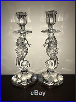 Waterford Crystal Seahorse Set of Two 11.5 Candlesticks Very Nice