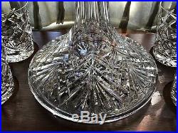Waterford Crystal Ships Decanter Whiskey Set w Mahogany Gallery Tray / Ireland