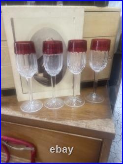 Waterford Crystal Simply Red Ruby Glass Cordials 2004 Set 4 Cordial 7 Glasses
