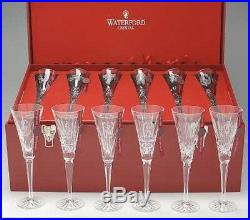 Waterford Crystal Twelve 12 Days Of Christmas Flutes Glasses Set In Wooden Nib