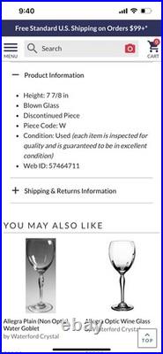 Waterford Crystal Wine Glasses Platinum Trimmed Elegant Discontinued Set Of (8)