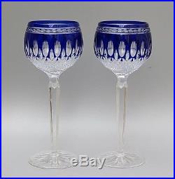 Waterford Crystalclarendoncut To Clear Cobalt Blue Wine Hock Glasses Set Of 2