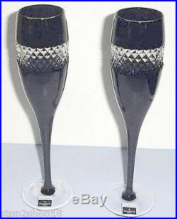 Waterford John Rocha Champagne Flutes SET/2 Black Cut Cased Crystal 135499 New