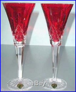 Waterford LISMORE Crimson Champagne Flute Set of 2 Red/Clear Crystal #143815 New