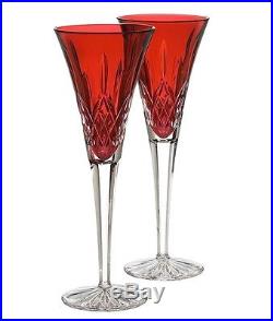 Waterford LISMORE Crimson Champagne Flute Set of 2 Red/Clear Crystal #143815 New