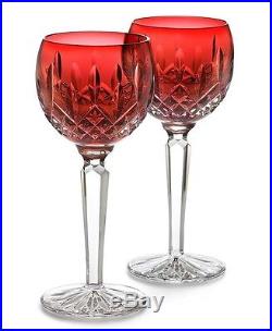 Waterford LISMORE Crimson Hock Wine SET/2 Glasses Red & Clear Crystal 146269 New