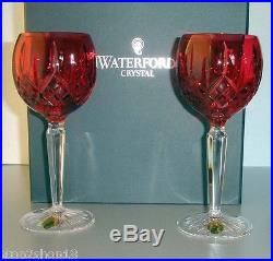 Waterford LISMORE Crimson Hock Wine SET/2 Glasses Red & Clear Crystal 146269 New