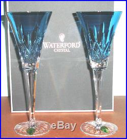 Waterford LISMORE JEWELS Aquamarine Blue Champagne Flutes SET/2 Crystal New