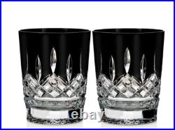 Waterford Lismore Black Double Old Fashioned Crystal Glasses Set of 2 NIBLAST