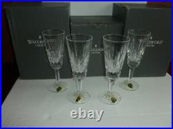 Waterford Lismore Champagne Flutes Set of 4 Original Box Stemware signed NWT