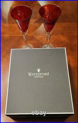 Waterford LISMORE Crimson Champagne Flute Set of 2 Crystal #143815 New In Box 