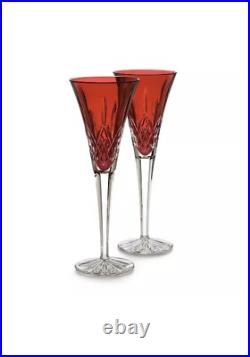 Waterford Lismore Crimson Red Champagne Toasting Flute 6 oz Set of 2 BNIB